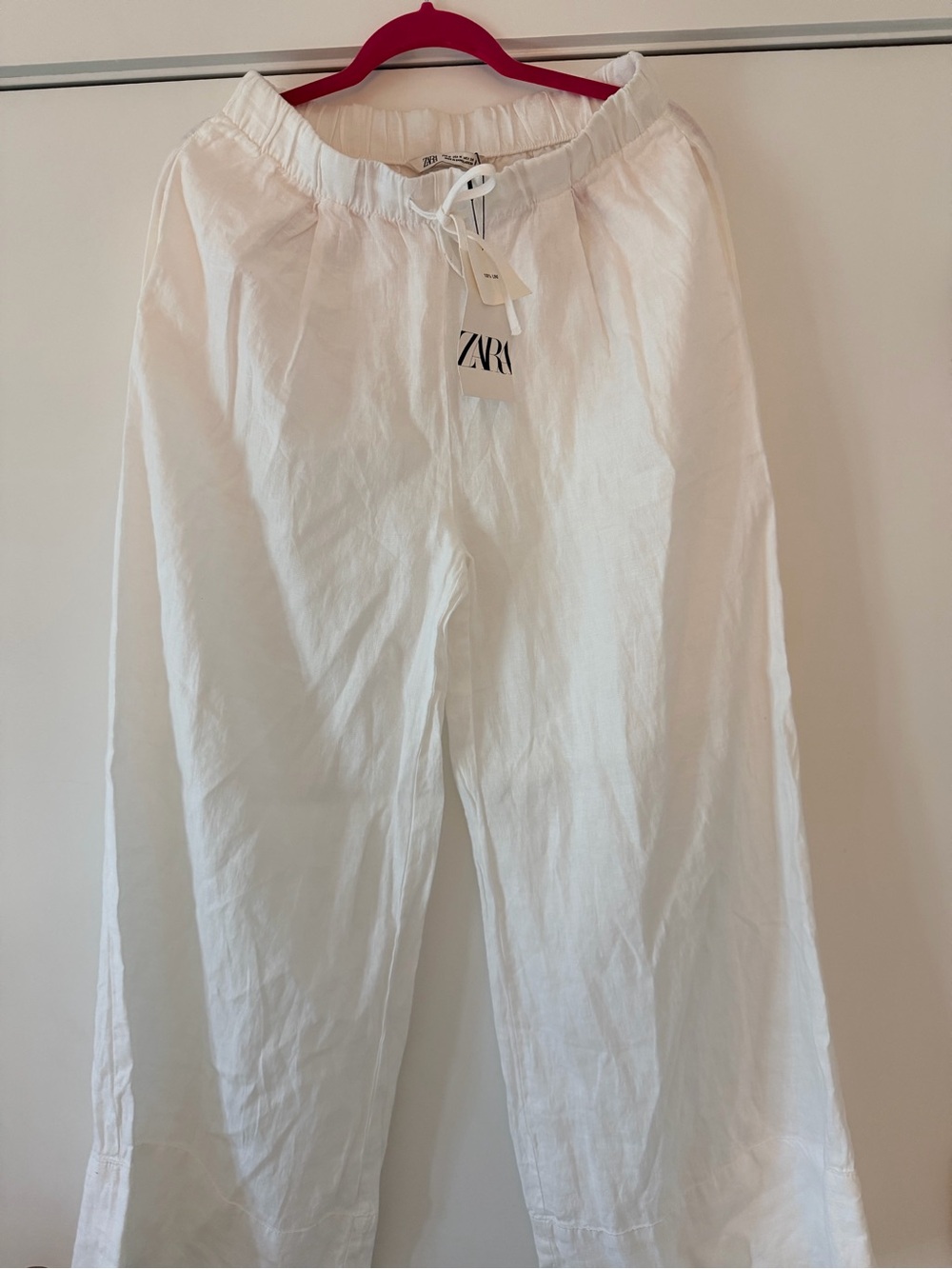 ZARA Women’s 100% Linen PALAZZO PANTS ZW COLLECTION - Med Oyster White